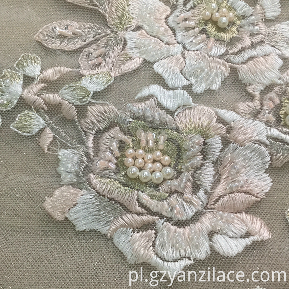 Blue Gray Flower Beaded Fabric 6